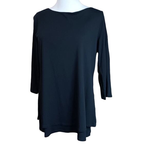 J. JILL PURE JILL Boat Neck Layered Tunic Top Medium Black Soft Staple Basic - Picture 1 of 6